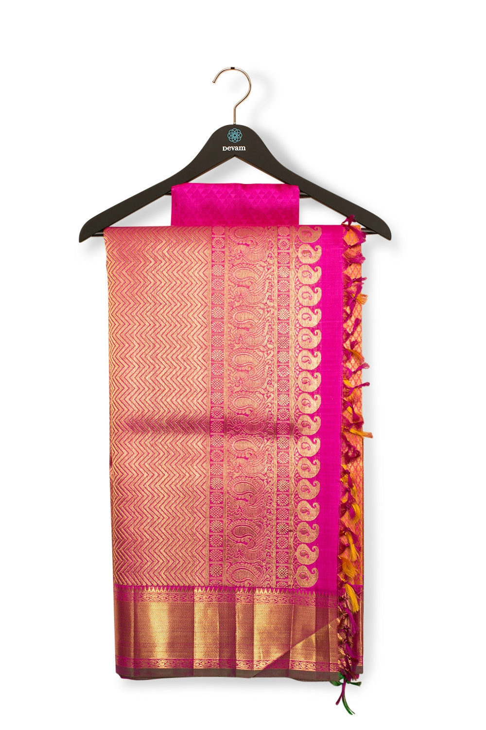 Pink, Gold & Magenta Real Jari Silk Kanjeevaram Saree Devam