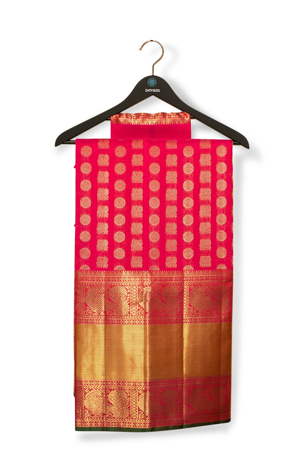 Bright Fuchsia Real Jari Morchakra Silk Kanjeevaram Saree Devam