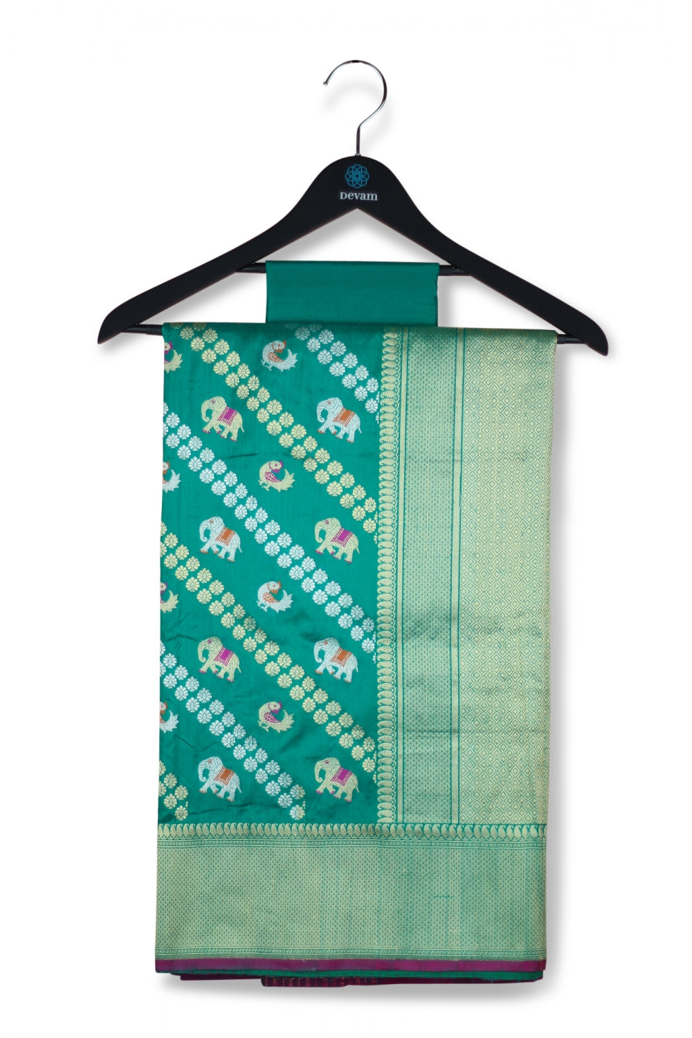Dark Green Banarasi Silk Saree With Kadiyal Weaving Devam