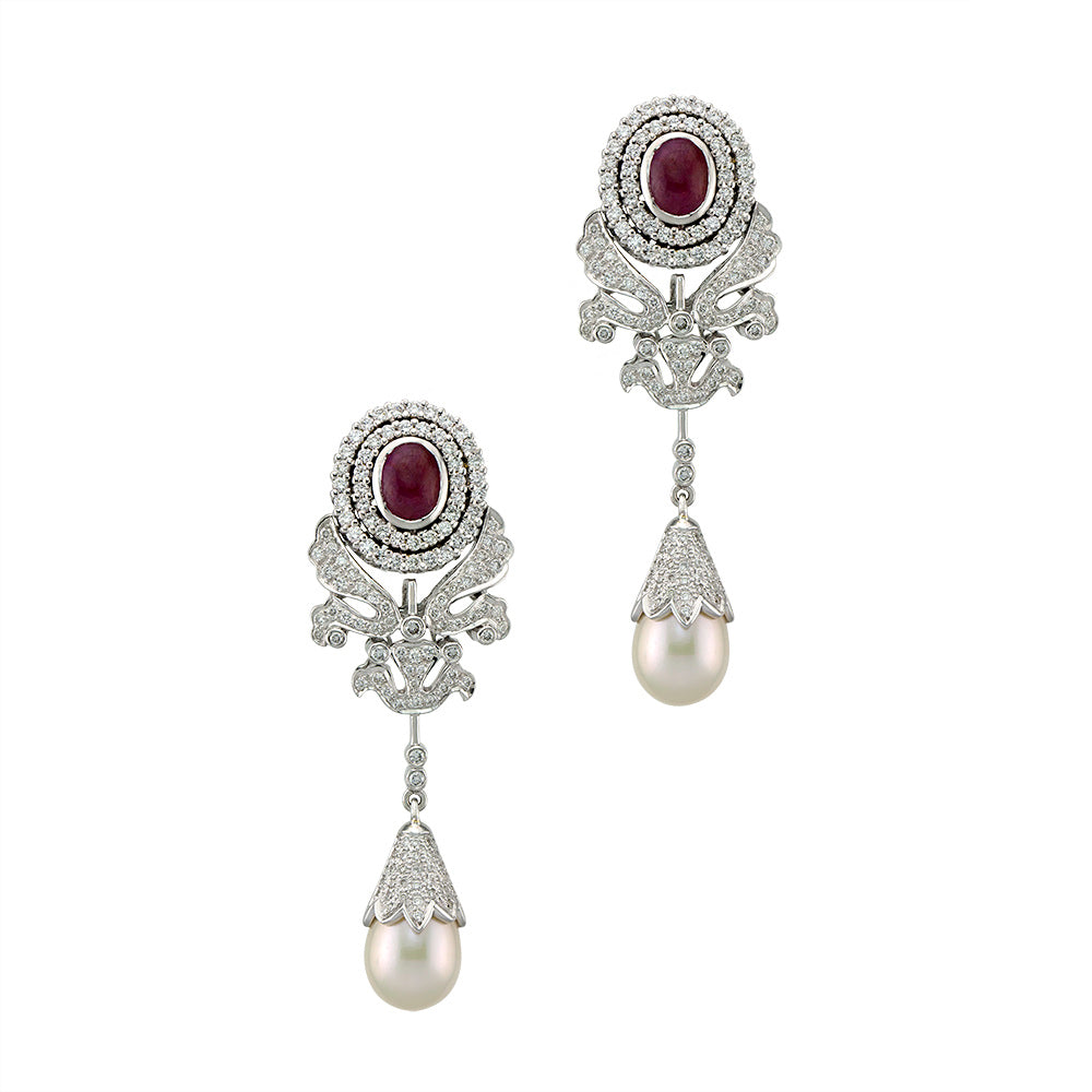 Ruby Marquee & Pearl Earrings Devam