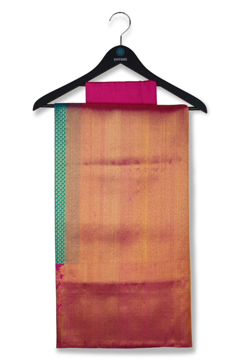 Teal & Pink Real Jari Silk Kanjeevaram Devam