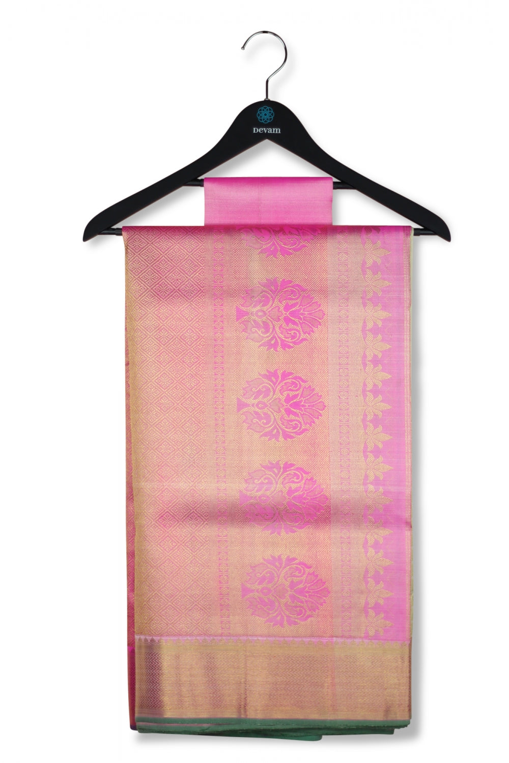 Off-White Silk Kanjeevaram Saree With Real Jari Devam