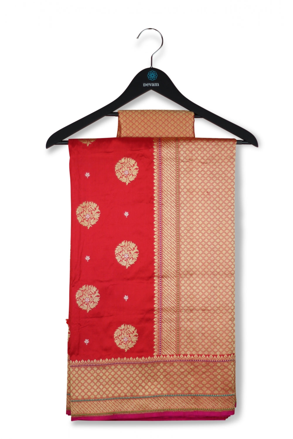 Red Banarasi Silk Saree With Brocade Blouse Devam