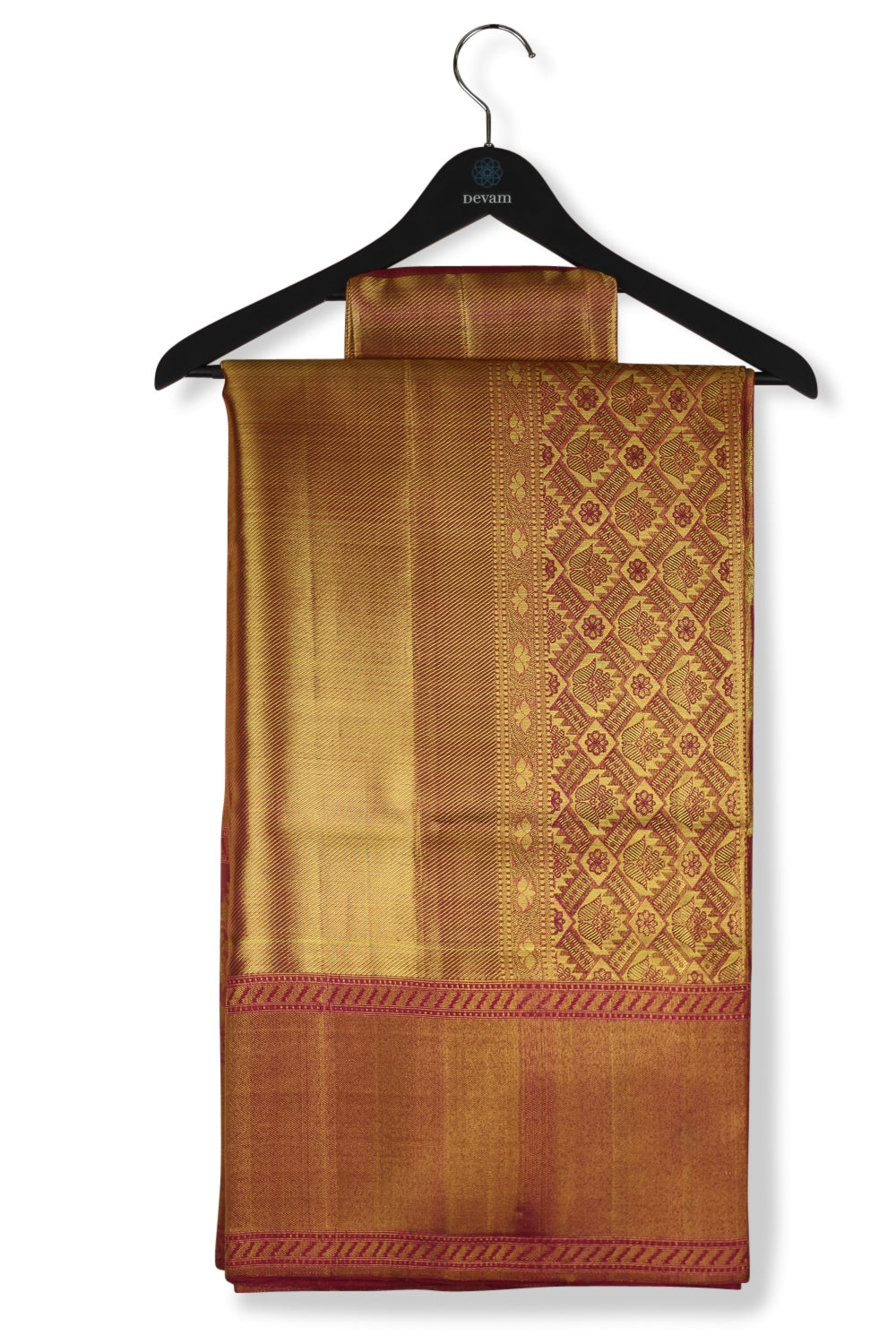 Golden Fuchsia Silk Kanjeevaram Saree Devam