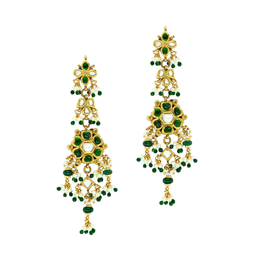 Kundan & Emerald Floral Necklace Set Devam