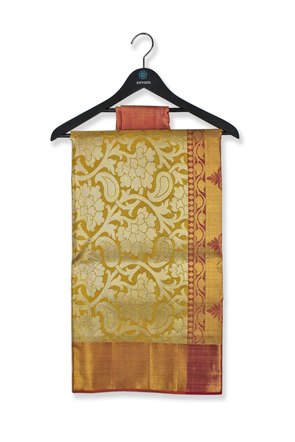 Golden Red and Yellow Silk Kanjeevaram saree Devam