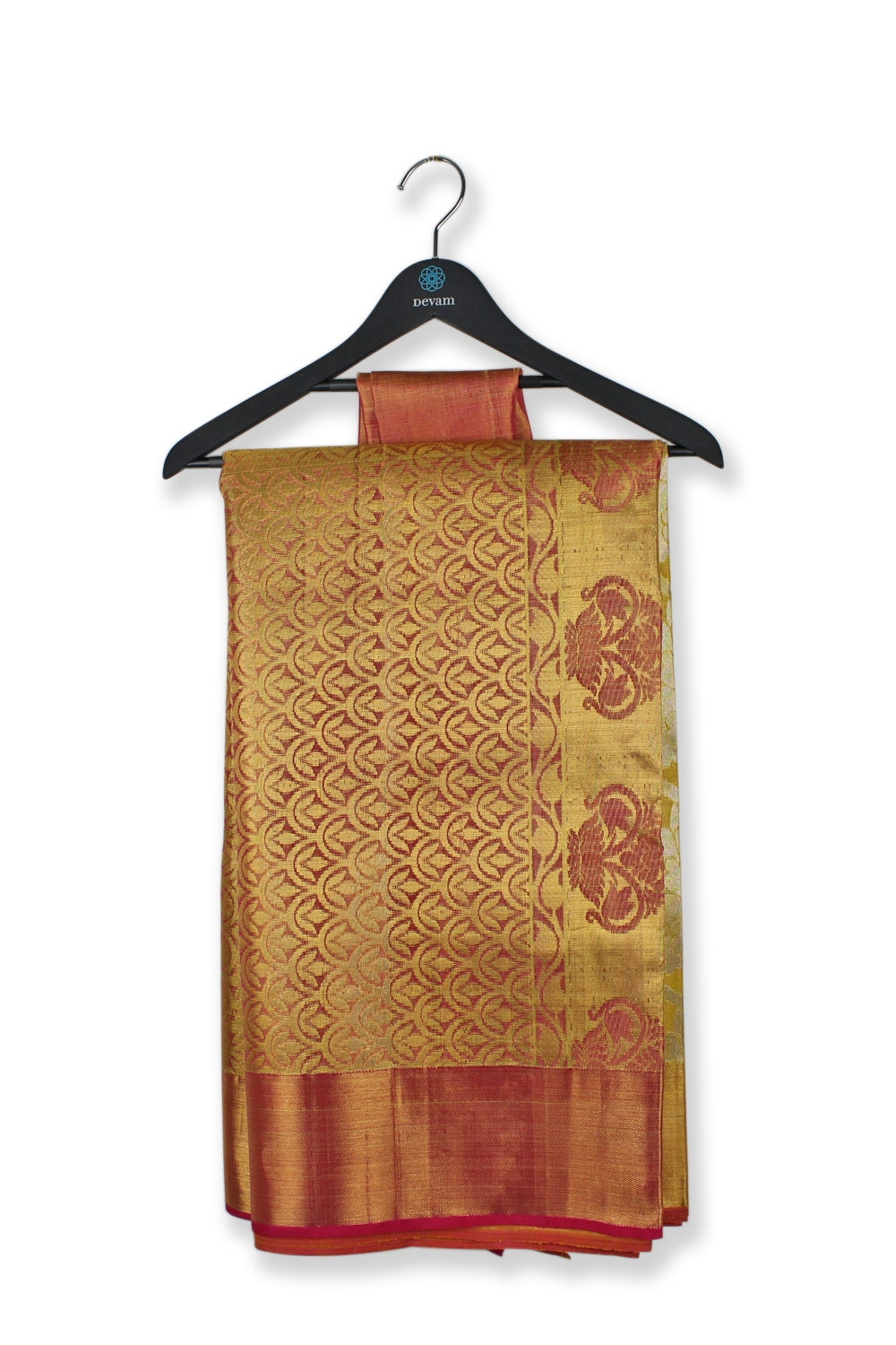 Golden Red and Yellow Silk Kanjeevaram saree Devam