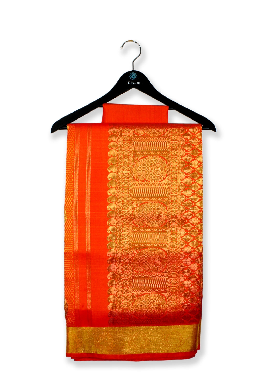 Golden Orange Silk Kanjeevaram Saree Devam