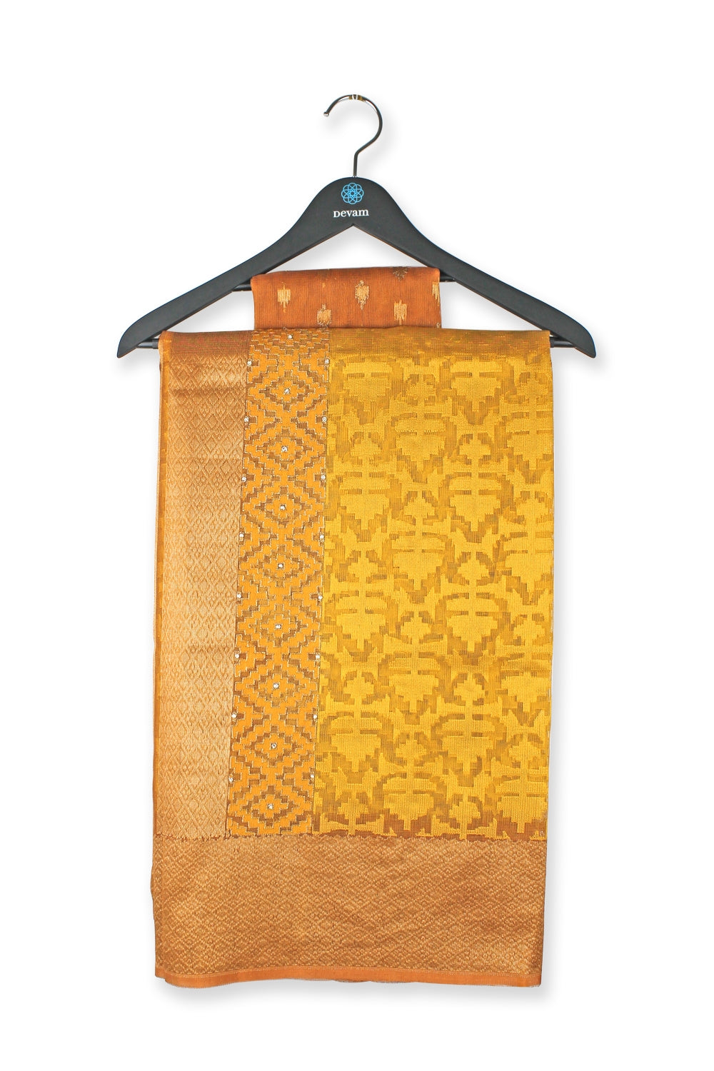 Golden Bananasi Hand Loom Net Embroidered Silk Saree Devam