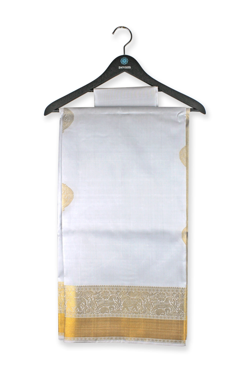 Elegant Silver And Gold Real Jari Silk Kanjeevaram Saree Devam