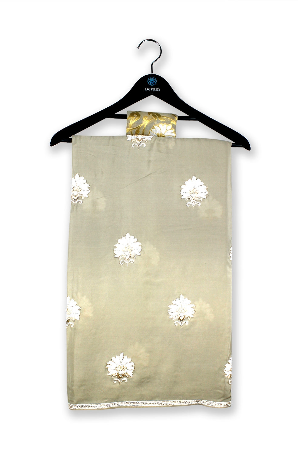 Hand Embroidered Crepe Silk Flower Saree Devam
