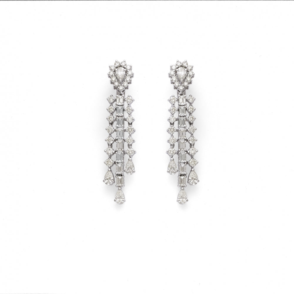 Three Row Multi Shape Baguette Diamond Earrings Devam