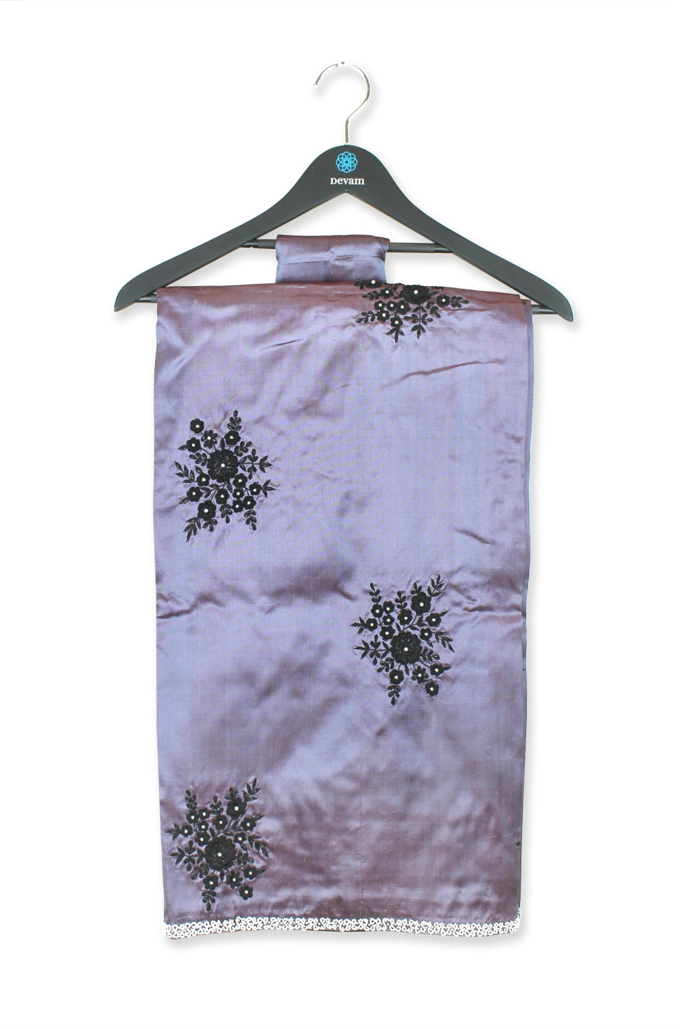 Hand Embroidered Lilac Silk Kanjeevaram Saree Devam