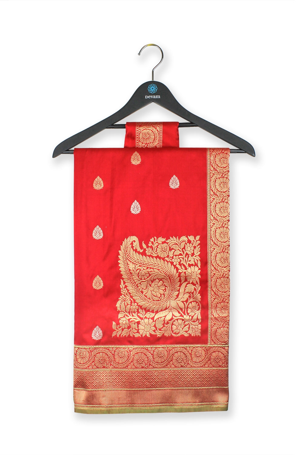 Bright Red Silk Banarasi Saree Devam