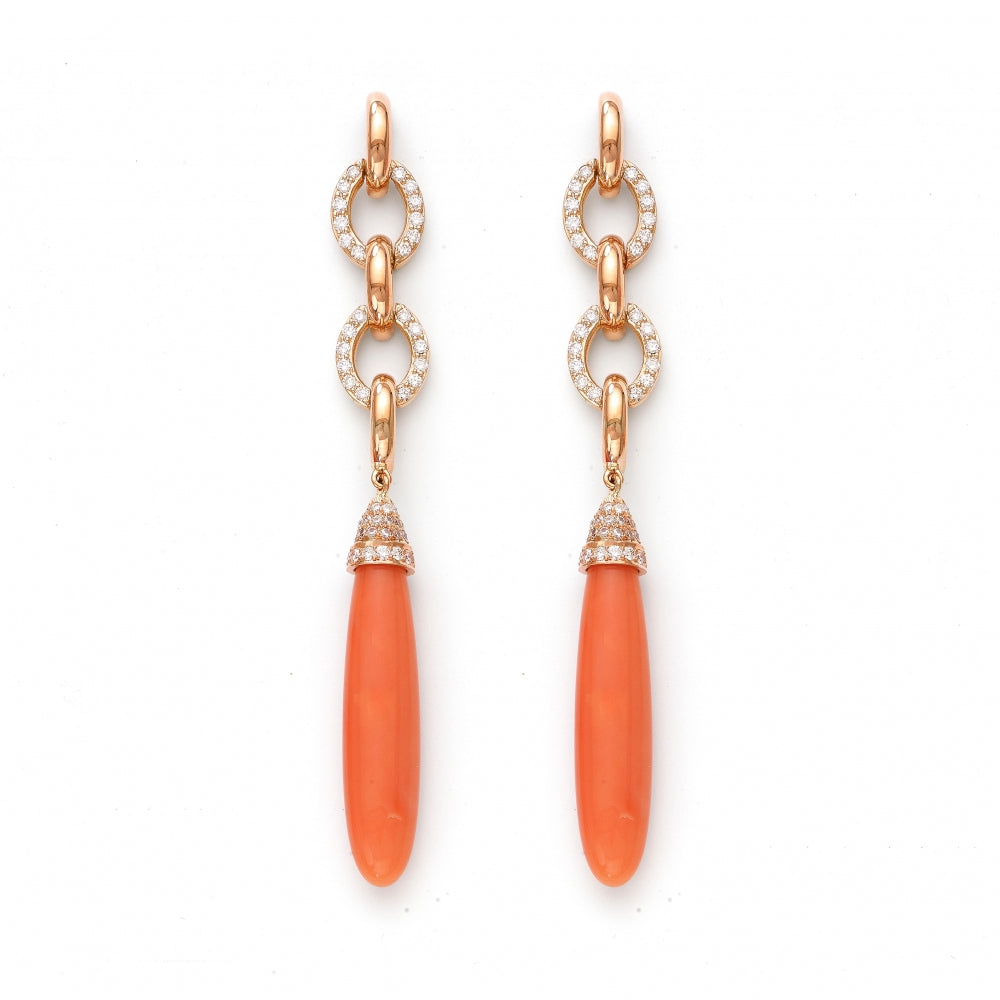 18k Rose Gold Diamond Drop Dangle Coral Earrings Devam