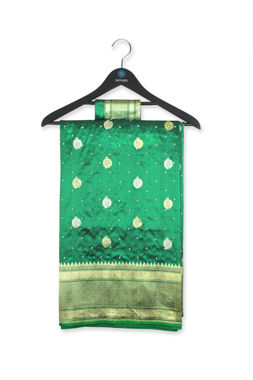 Emerald Green Hand Embroidered Georgette Banarasi Saree Devam