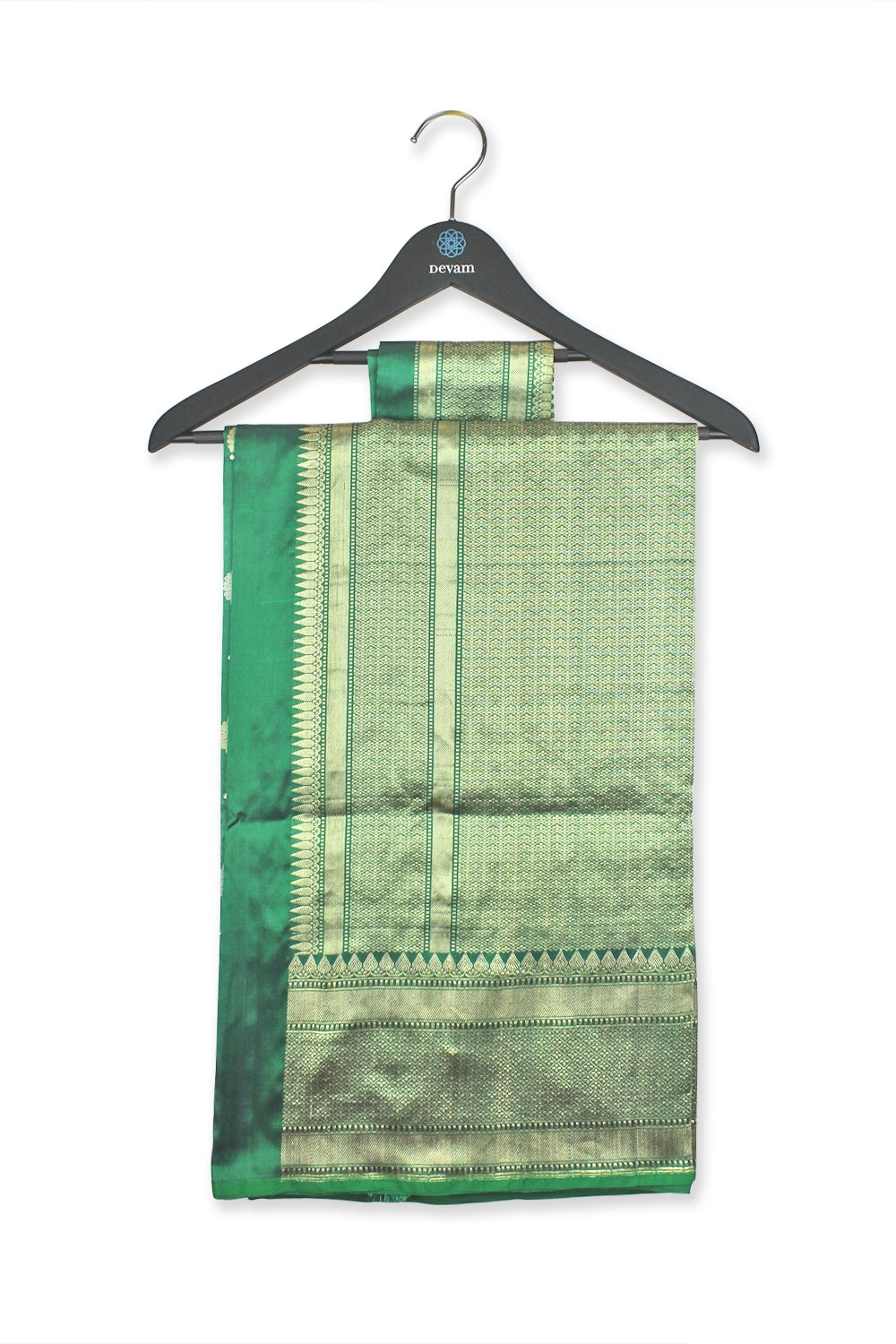 Emerald Green Hand Embroidered Georgette Banarasi Saree Devam