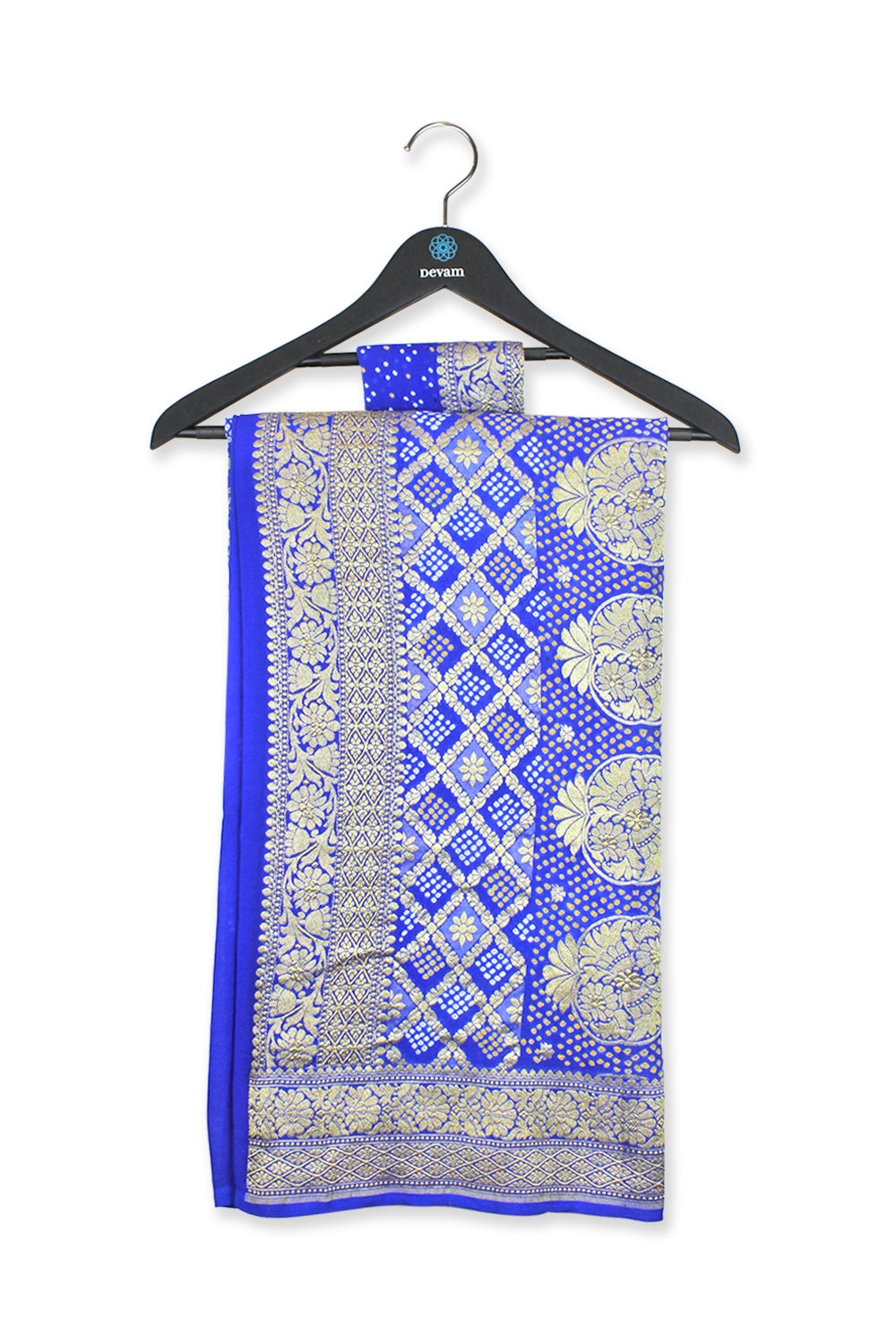 Blue Brocade Handloom Georgette Bandhej Saree Devam