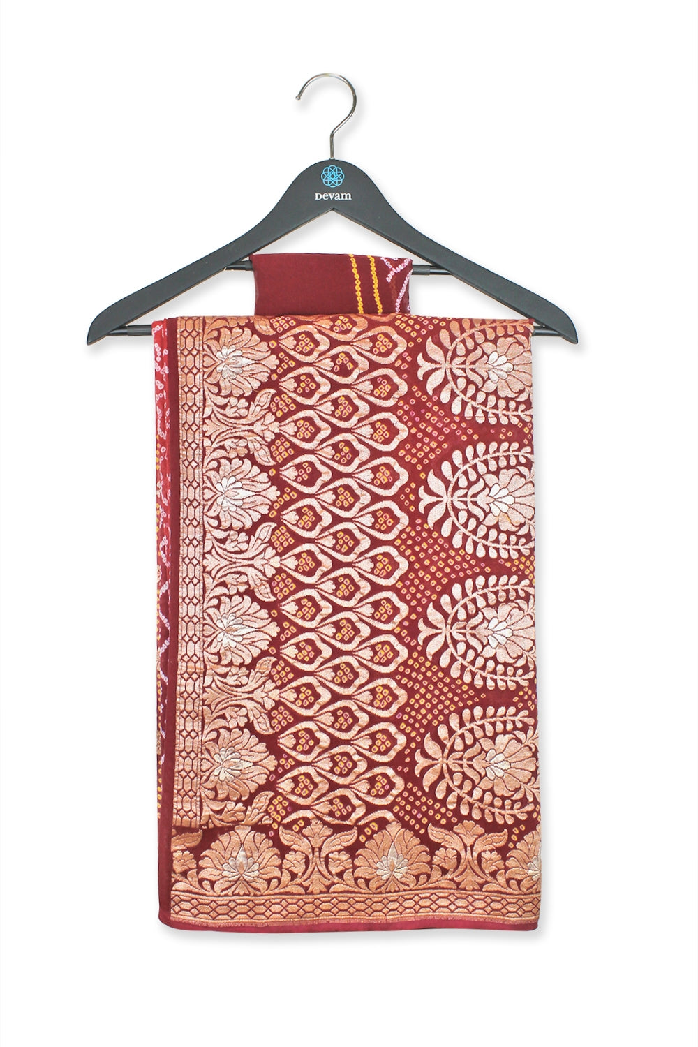 Red Gradient Floral Column Handloom Georgette Bandhej Saree Devam