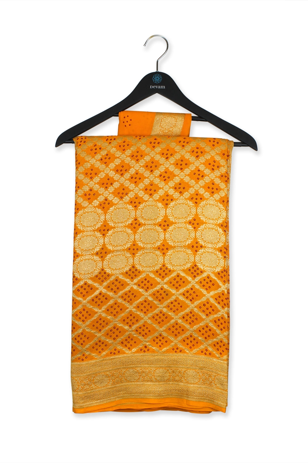 Rich Orange Handloom Georgette Bandhej Checker Saree Devam
