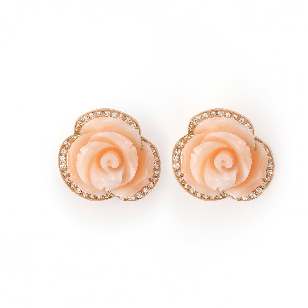 18k Rose Gold Pink Italian Coral And Diamond Earrings Devam