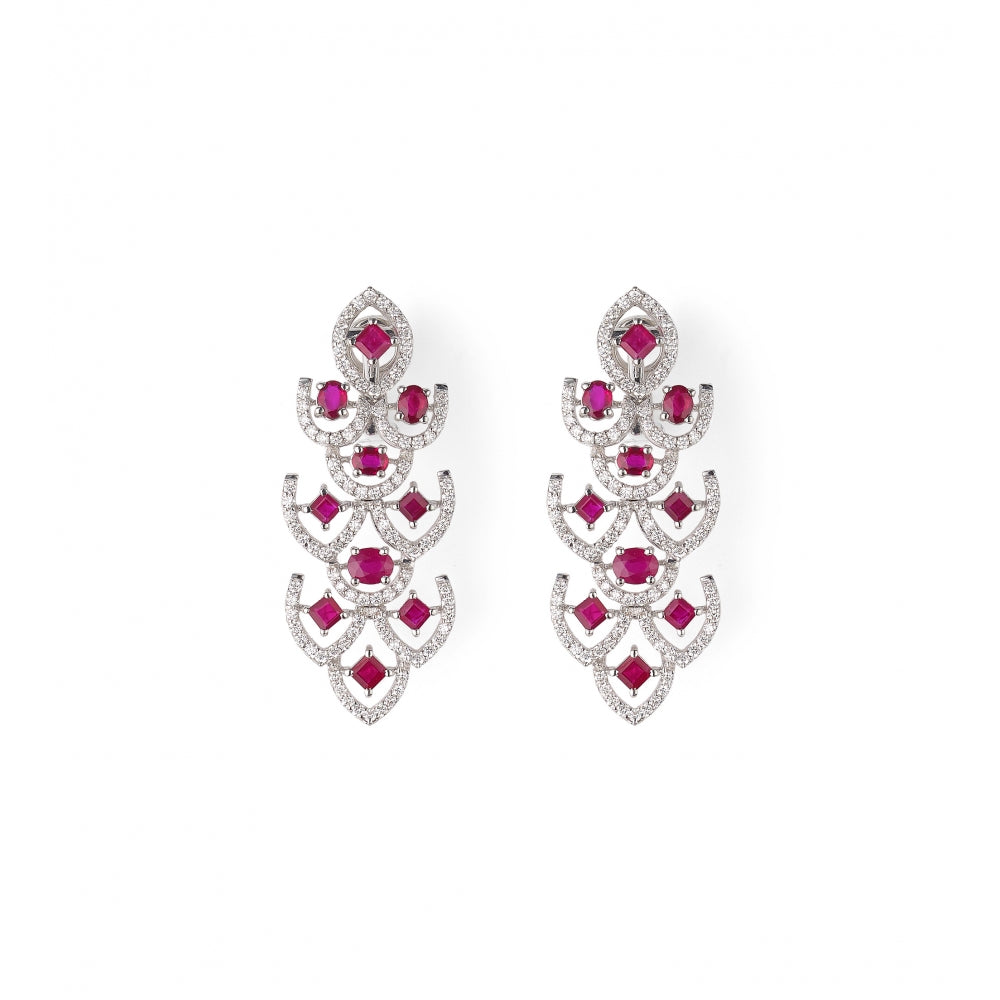 18k White Gold Ruby Crescent Diamond Earrings Devam