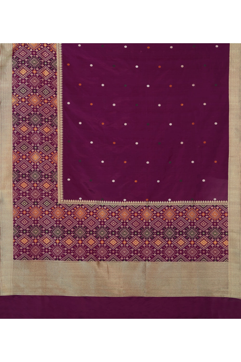 Plum Purple Mosaic Border Handloom Silk Banarasi Saree Devam
