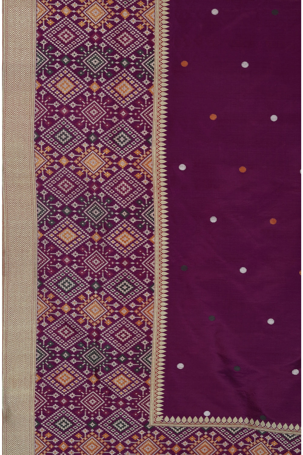 Plum Purple Mosaic Border Handloom Silk Banarasi Saree Devam