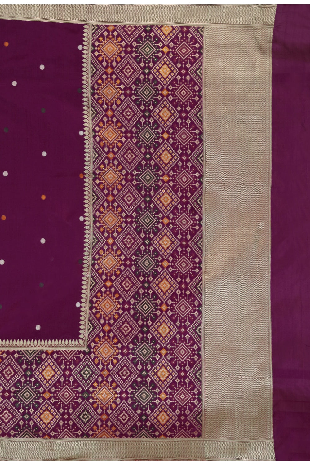 Plum Purple Mosaic Border Handloom Silk Banarasi Saree Devam