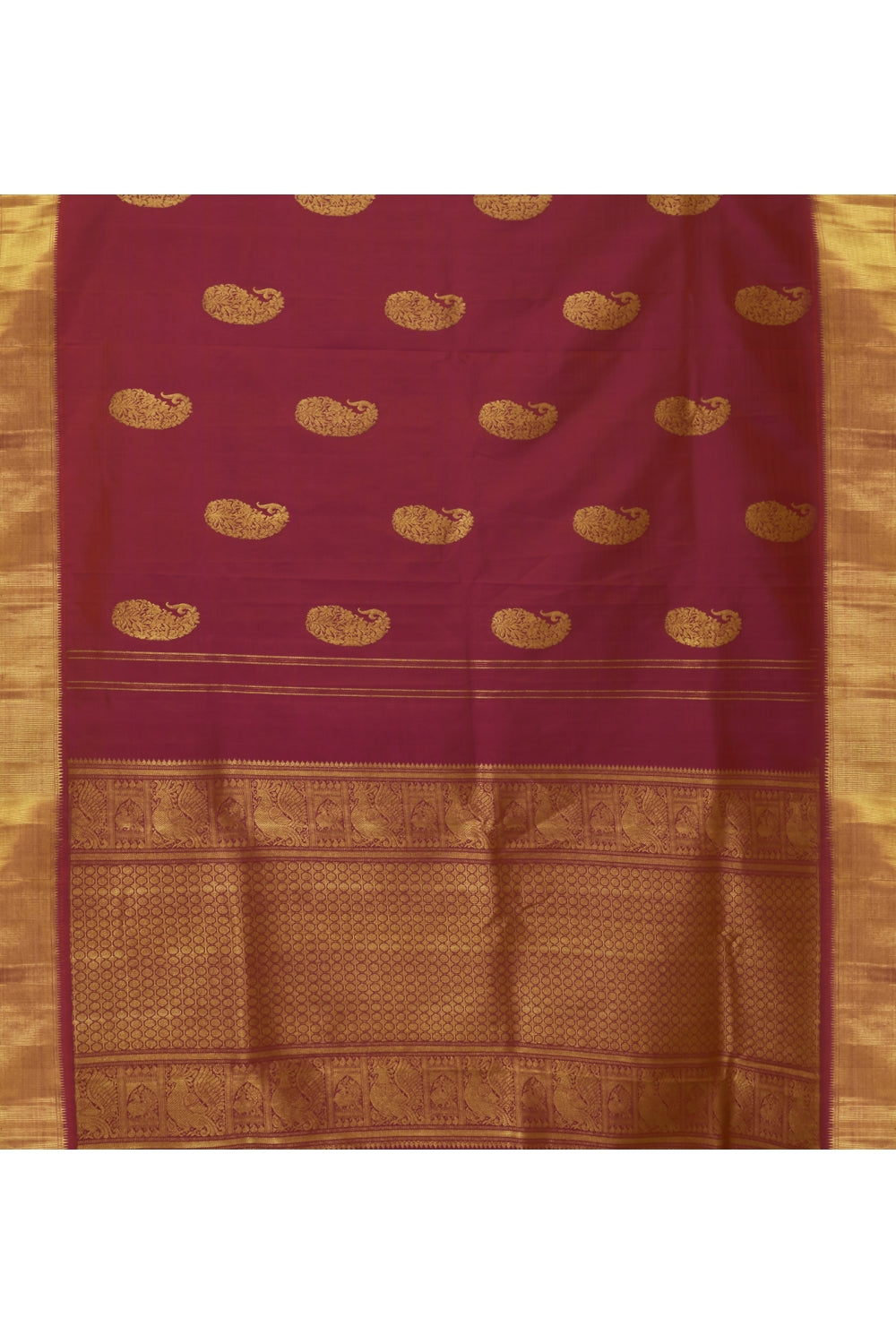 Large Bordered Real Jari Deep Fuchsia Silk Kanjeevaram Saree Devam
