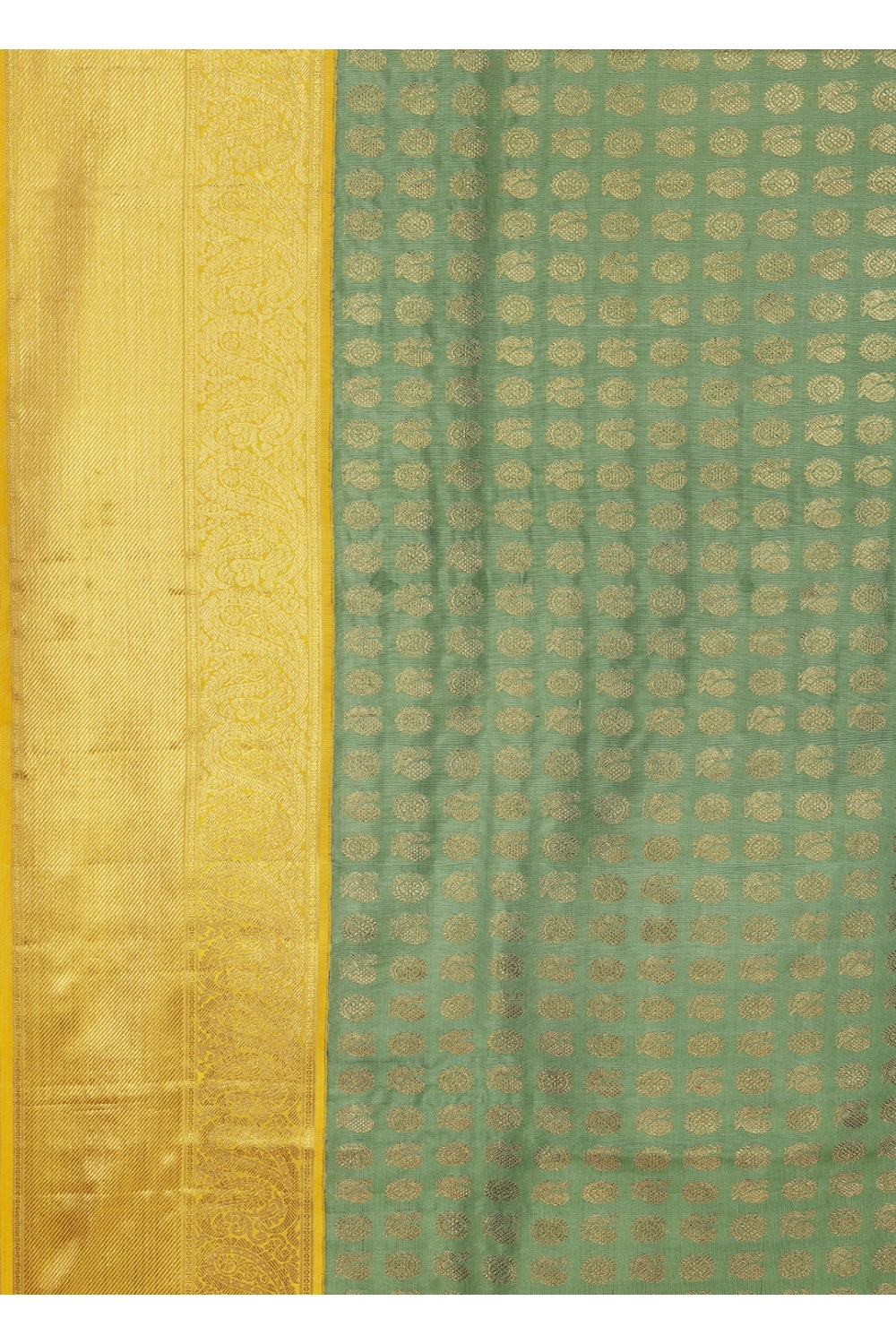 Pale Green & Golden Yellow Morchakra Real Jari Silk Kanjeevaram Saree Devam