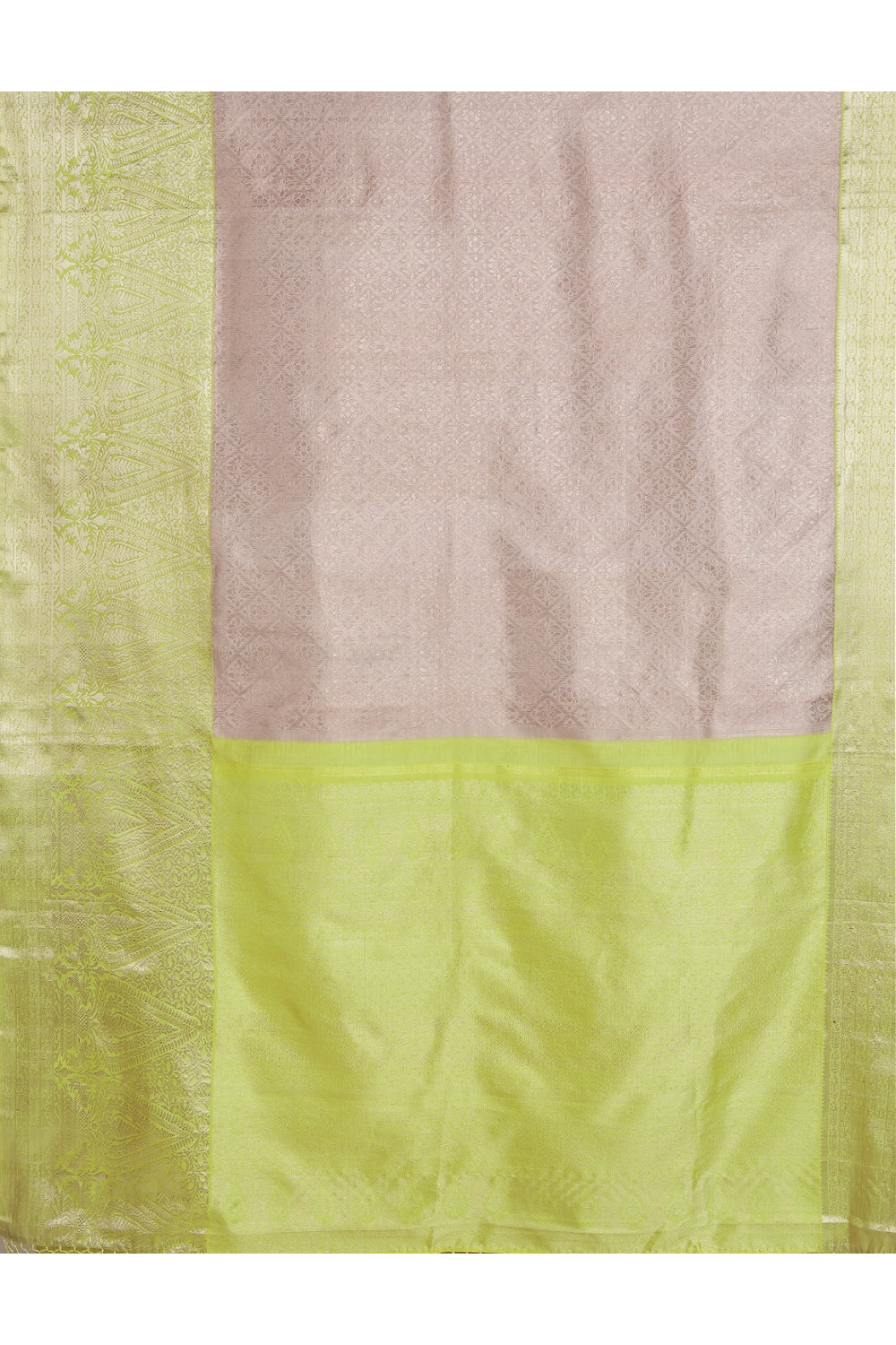 Pale Pink Checker and Yellow Real Jari Golden Silk Kanjeevaram Saree Devam
