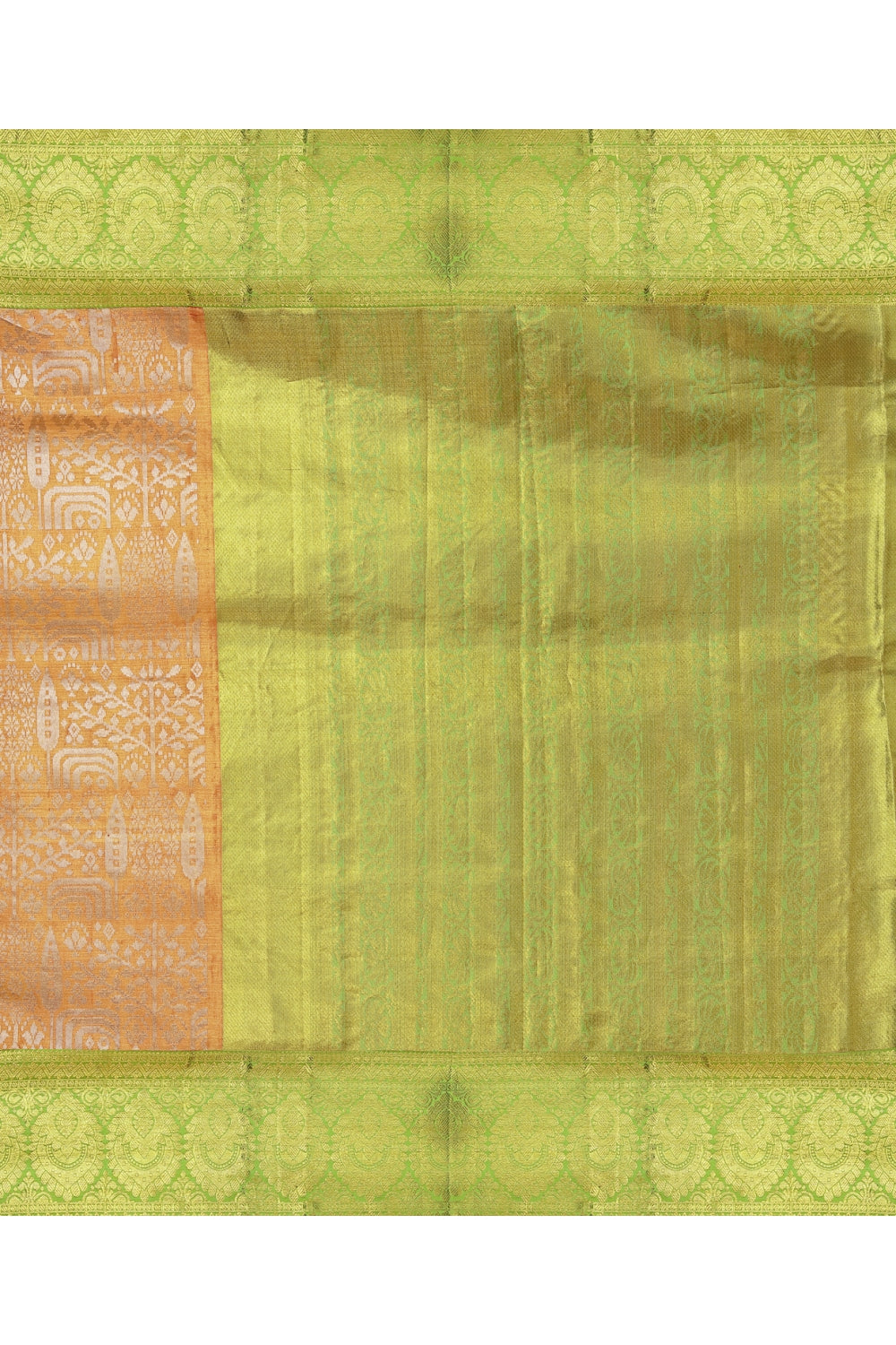 Tangerine Real Jari Golden Silk Kanjeevaram Saree Devam