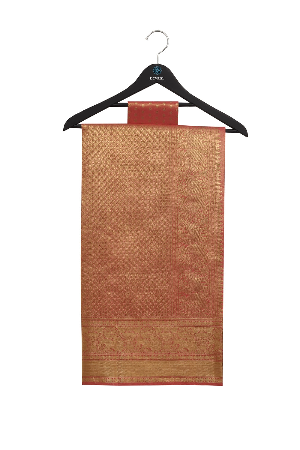 Real Jari Silver Golden Lotus Brocade Silk Kanjeevaram Saree Devam