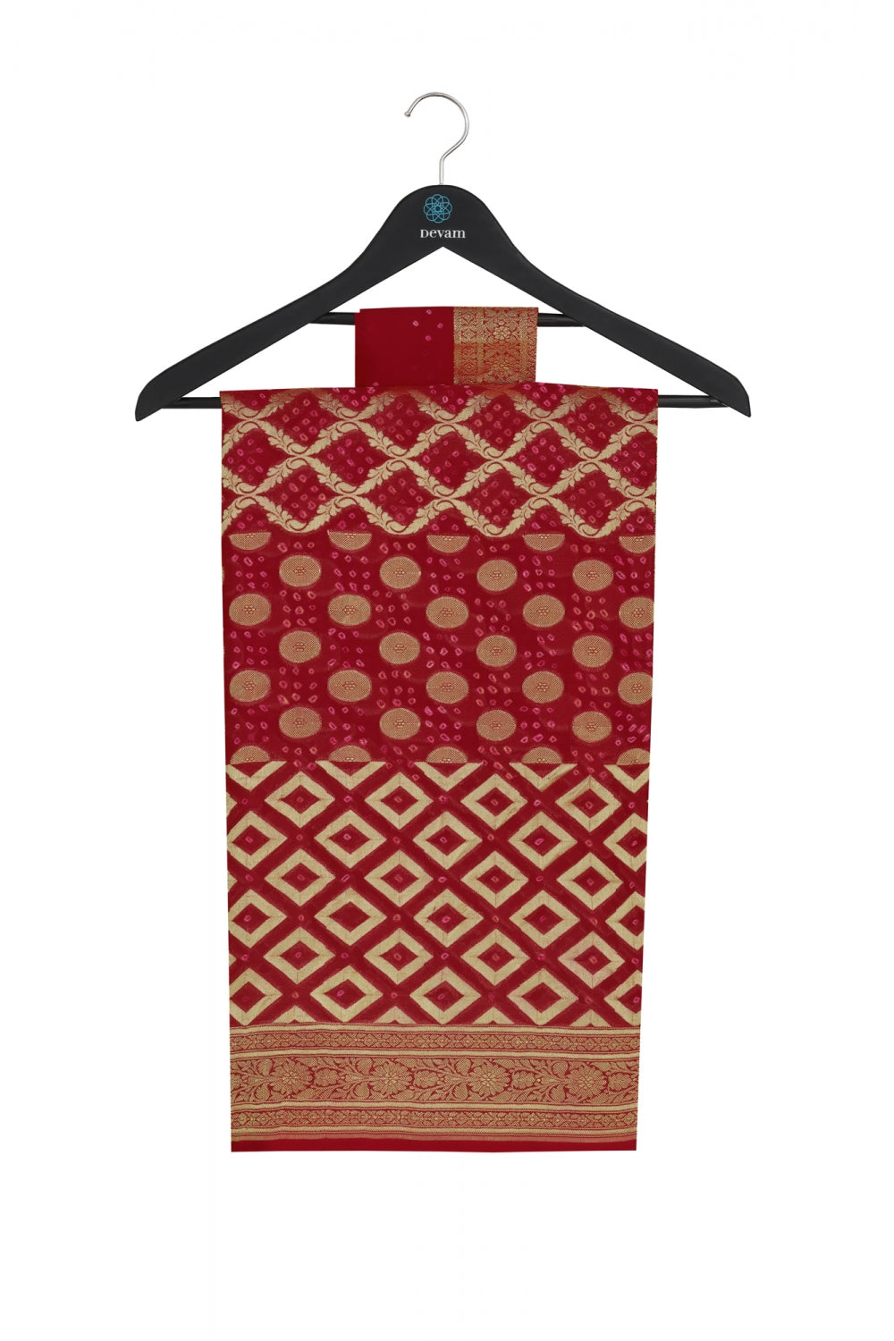 Red & Gold Multi Textured Silk Banarasi Saree Devam