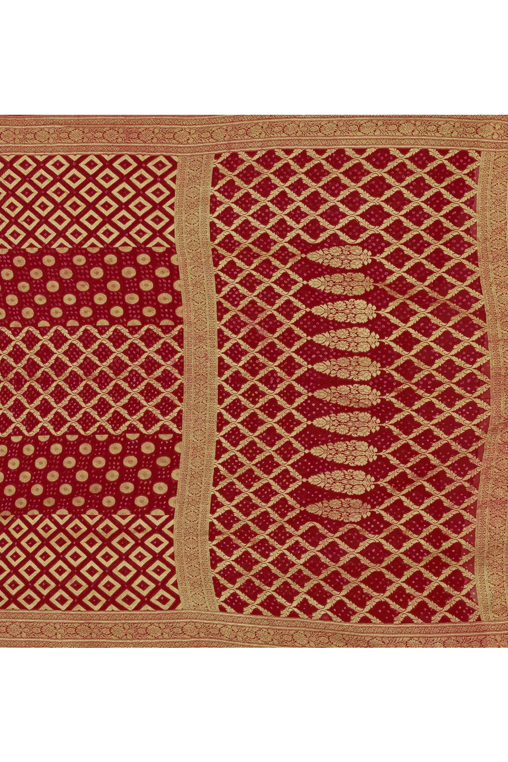 Red & Gold Multi Textured Silk Banarasi Saree Devam