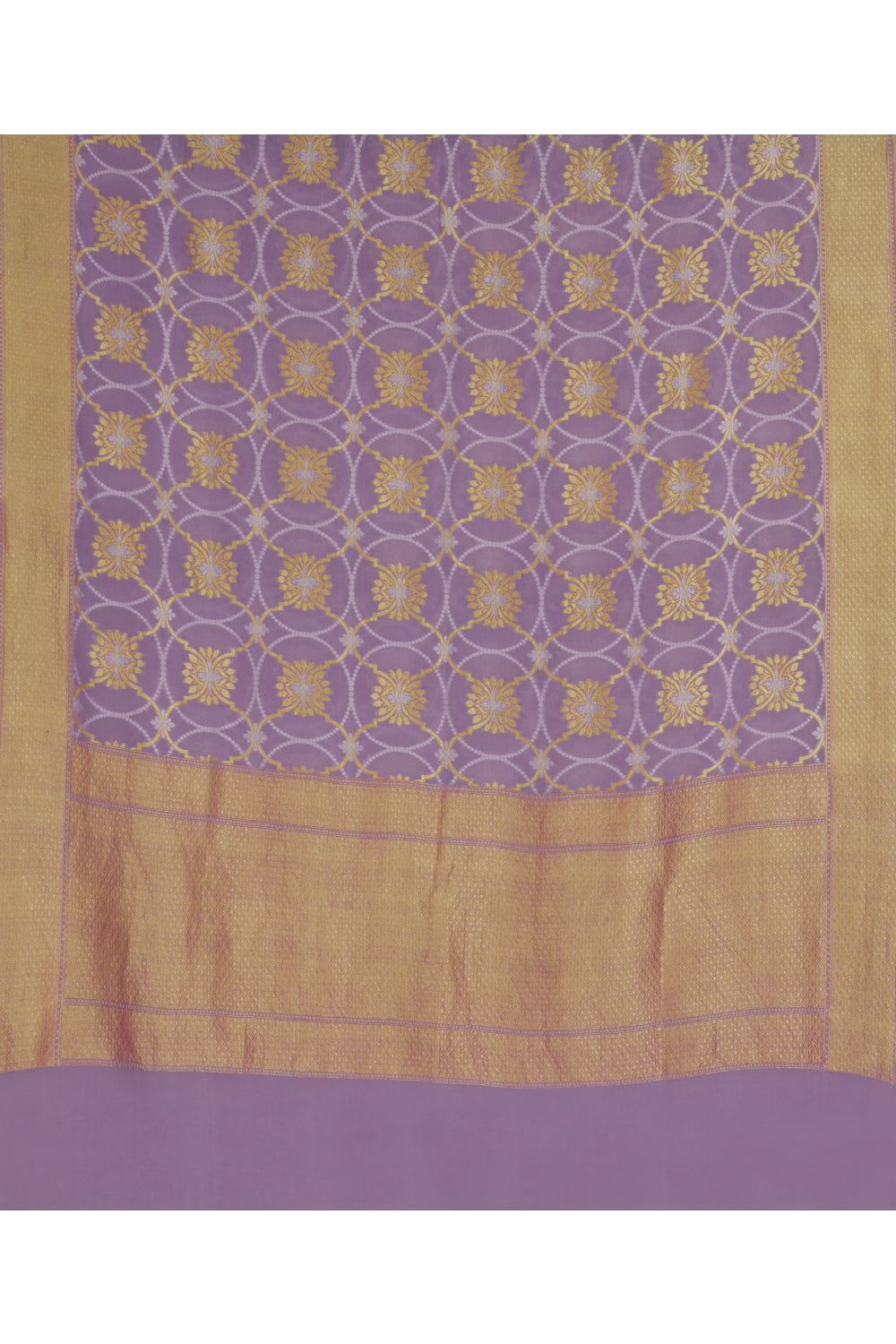 Pastel Purple & Golden Chakra Georgette Banarasi Saree Devam