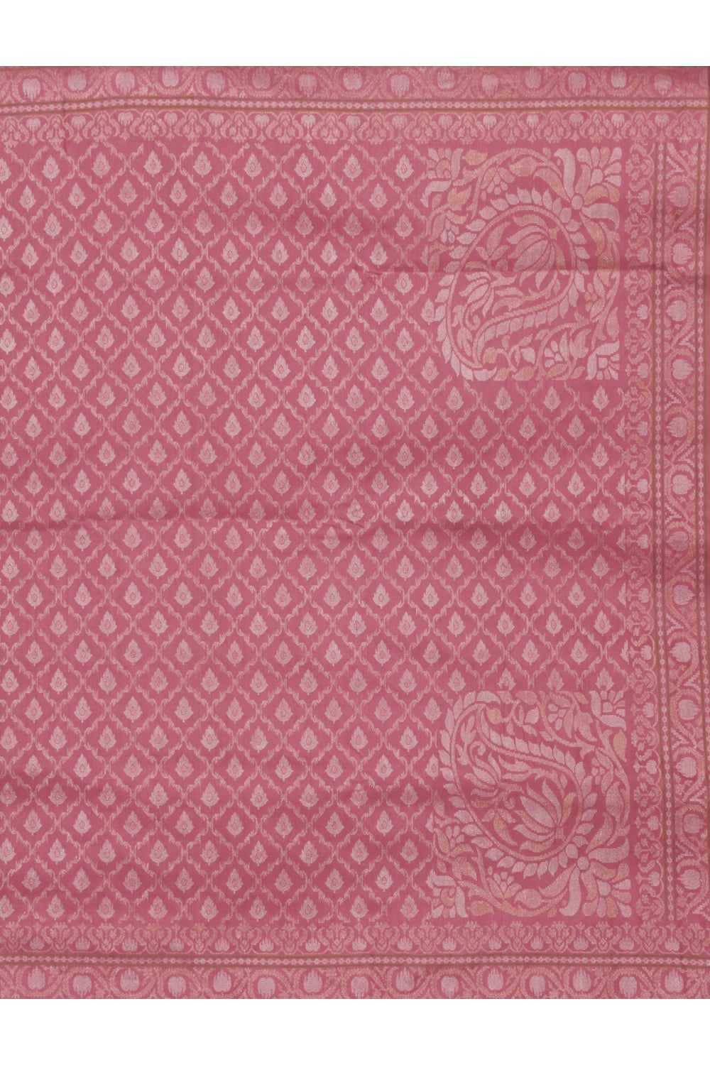Pink Real Jari Silk Banarasi Saree Devam
