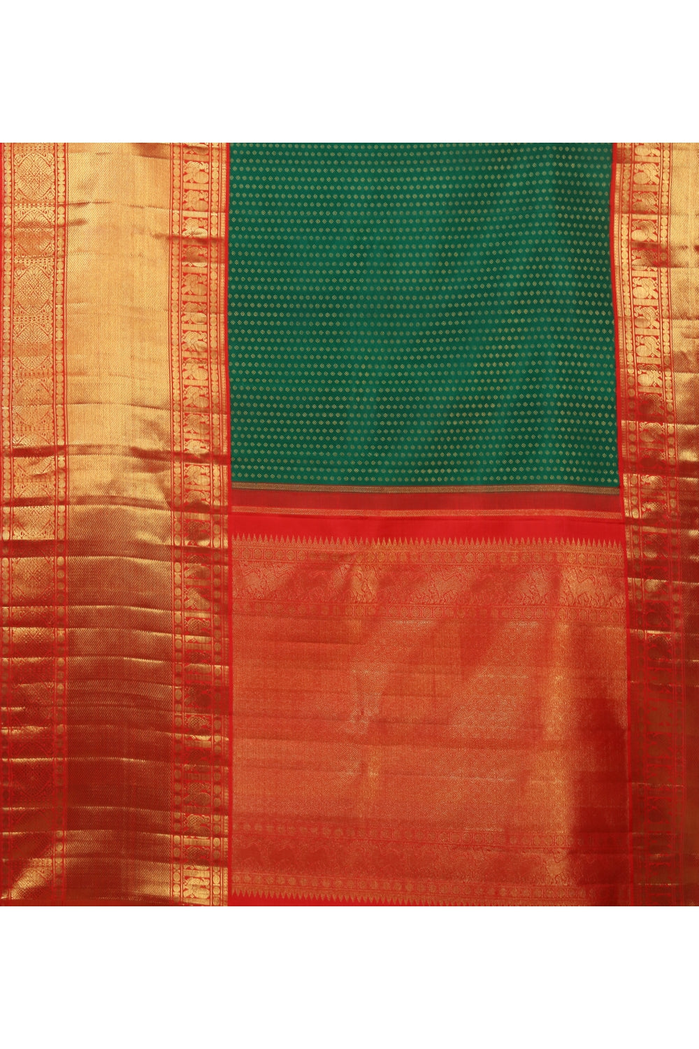 Emerald Green & Real Jari Golden Silk Kanjeevaram Saree Devam