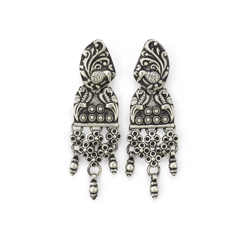 Sterling Silver Floral Peacock Dangle Earrings Devam