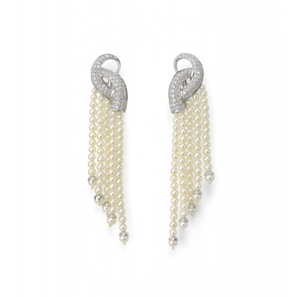 18k White Gold Pearl Drop Diamond Earrings Devam