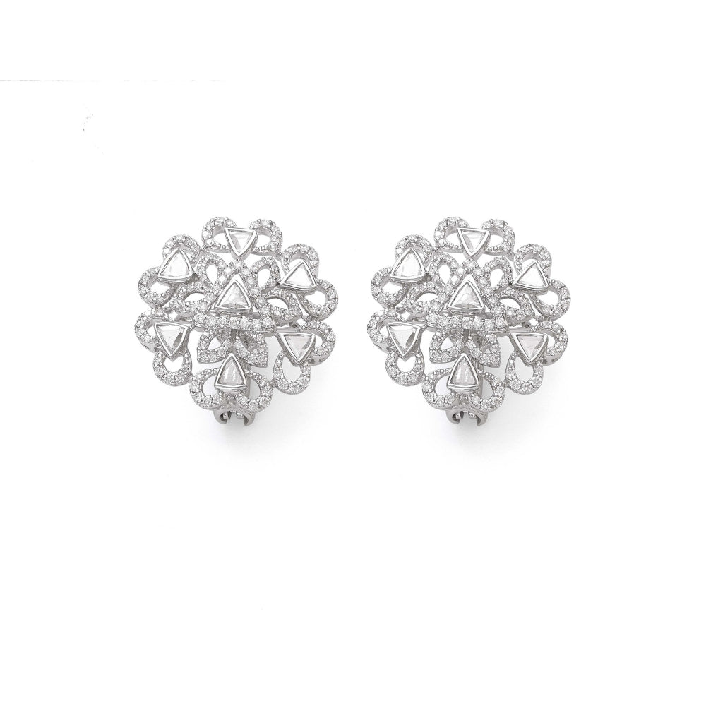 18k Floral Rose Cut Diamond Wreath Earrings Devam