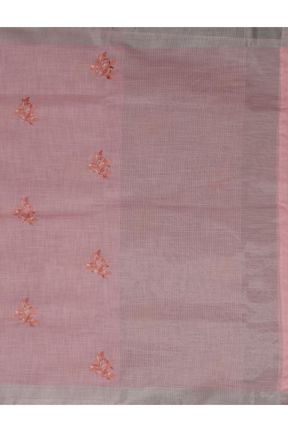 Rose Pink Hand Embroidered Linen Saree Devam