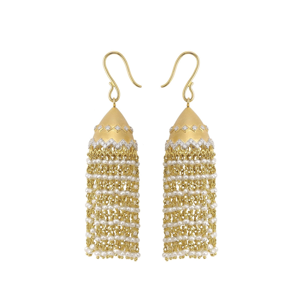 18k Golden Pearl & Diamond Jhumki Earrings Devam