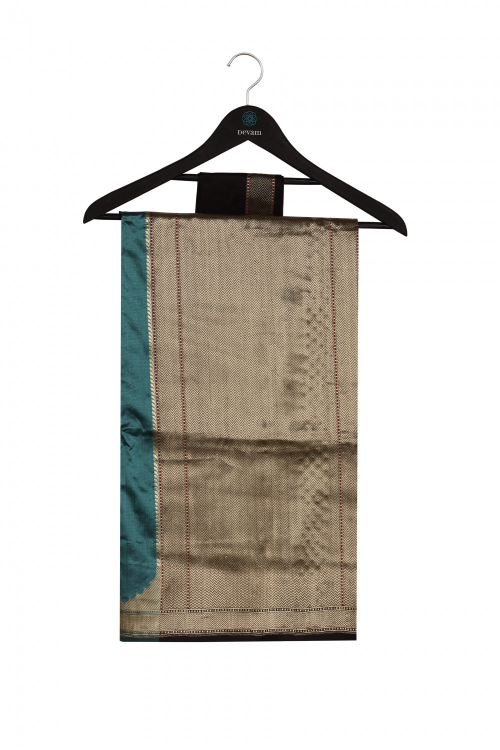 Blue and Gold Silk Handloom Banarasi Saree Devam