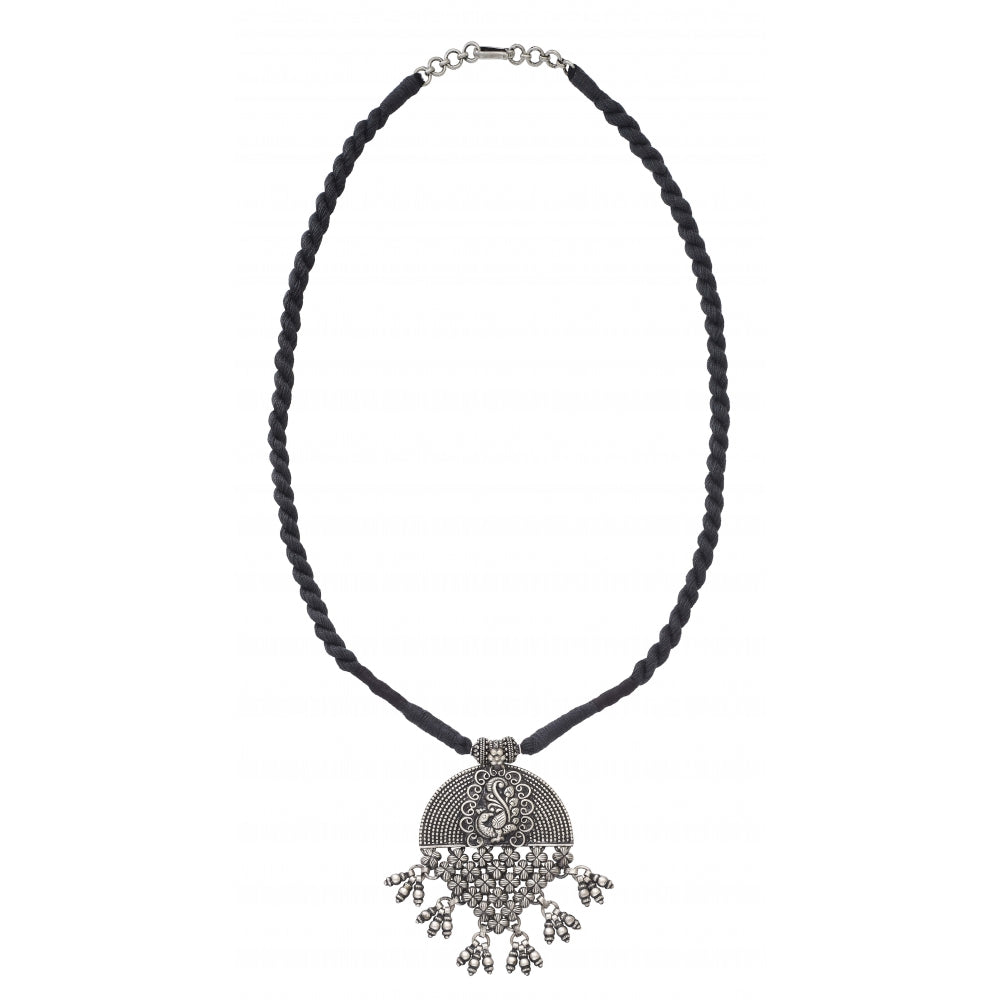 Sterling Silver Peacock Necklace with Floral Motif Devam