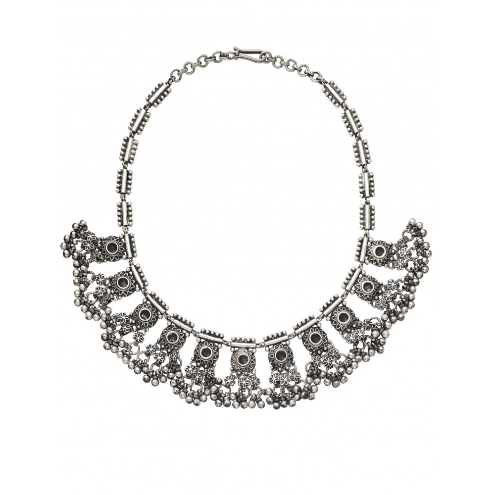 Sterling Silver Necklace with Floral Design Devam