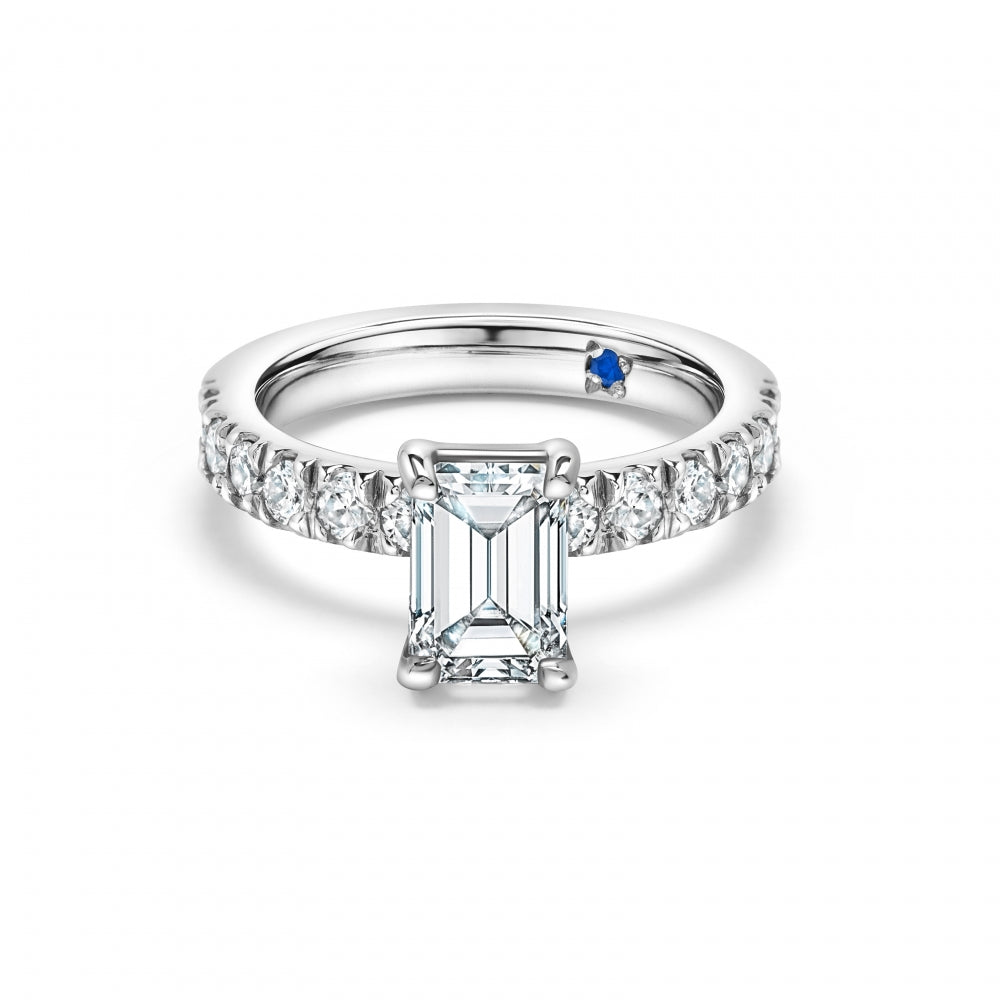 Emerald Cut Diamond With Pave Setting And Sapphire Devam