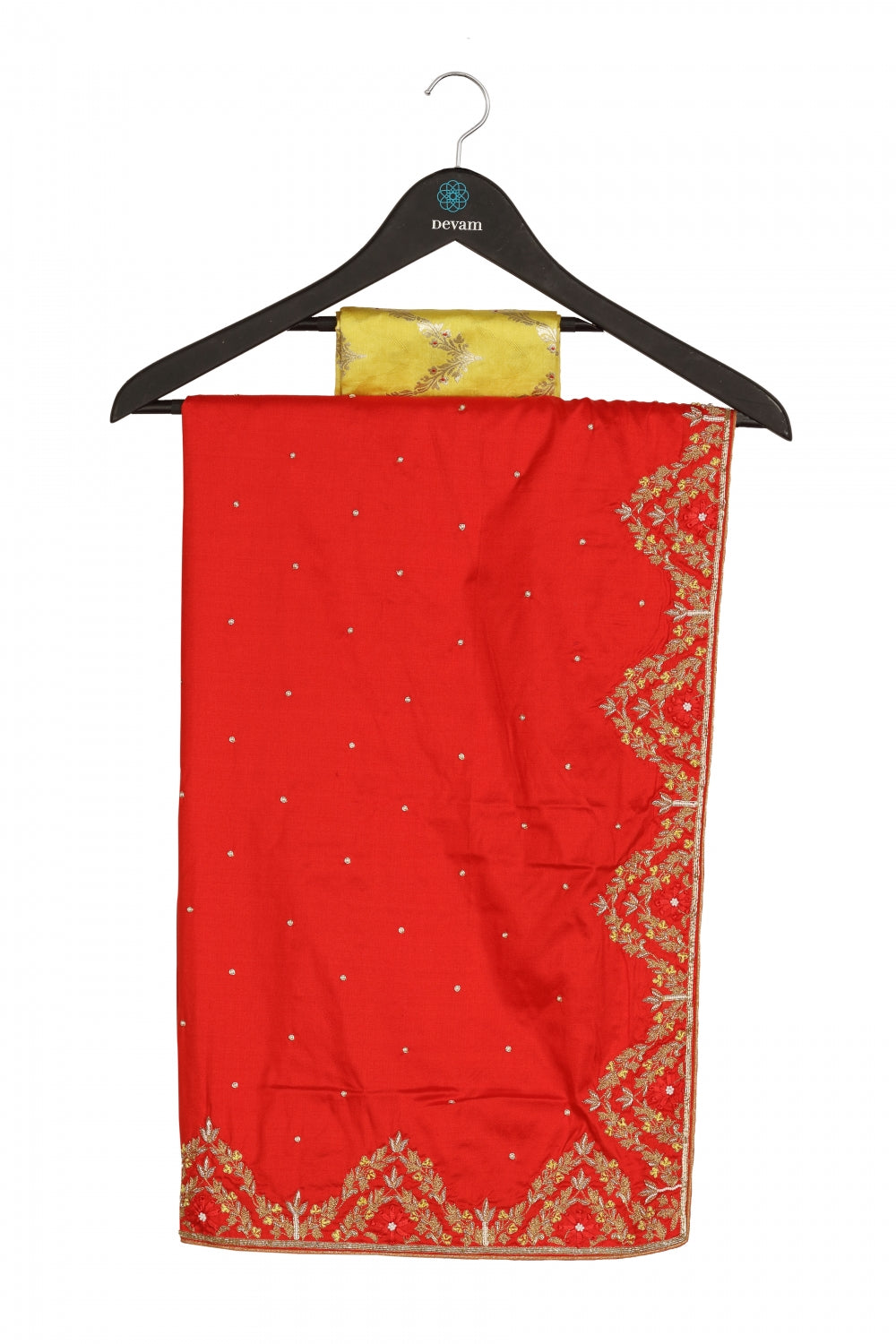 Vibrant Red Silk Hand Embroidered Saree Devam
