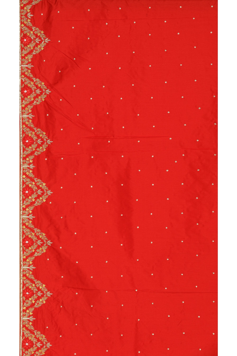 Vibrant Red Silk Hand Embroidered Saree Devam